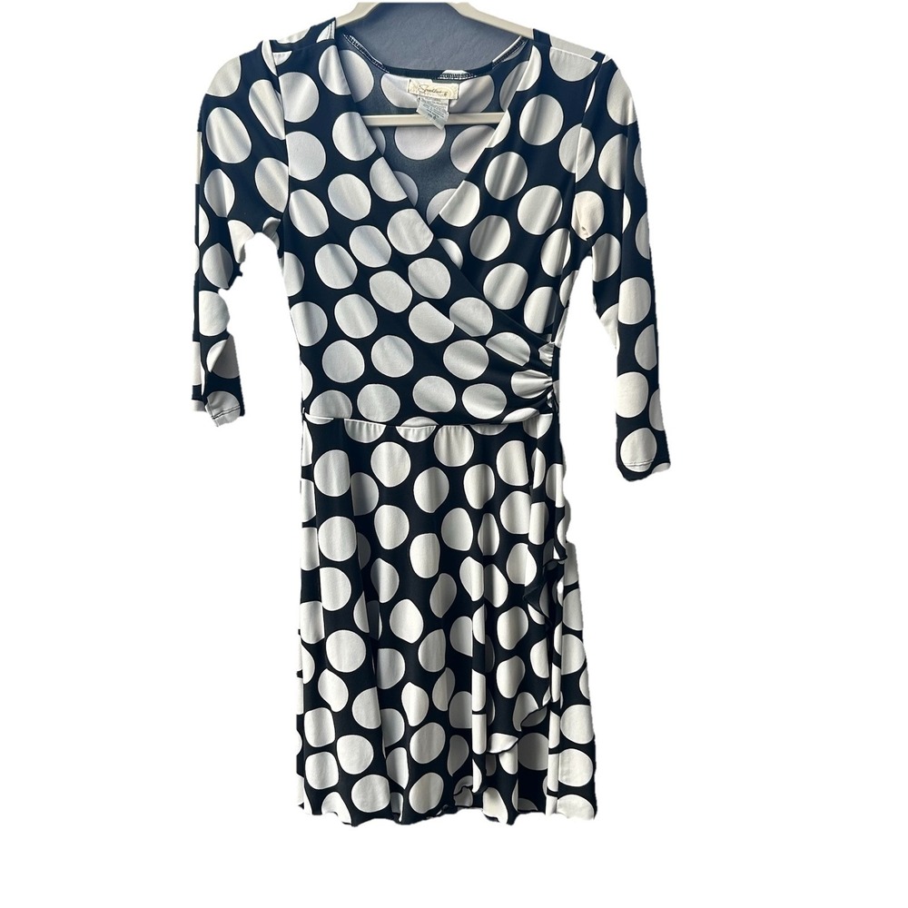 Ann Taylor Loft Women's‎ Dress Size Small Black White Polka Dot 3/4 Sleeve Y2K